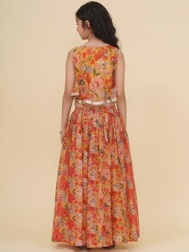 Bitiya By Bhama Girls Yellow Floral Printed Crop Top With Palazzo(GCS0525E01_15-16y)
