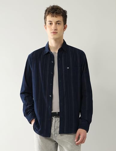 Arrow Sports Men's Striped Slim Fit Shirt (ASAJSH1461_Navy