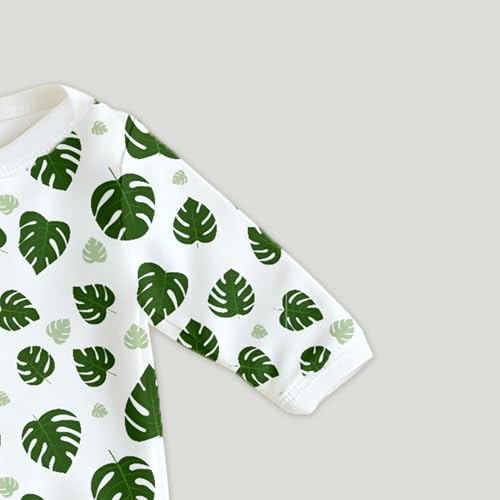 Kidbea Organic Cotton Full Sleeve Romper | Leaf & Bear Print Romper/Bodysuit (Grey, Pink & Green, 18-24 Months)