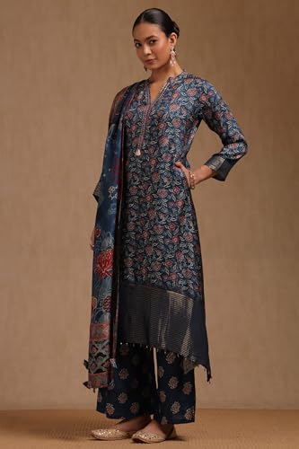 Soch Women's Dola Silk Salwar Suit Set (EWA5CD22087_Blue