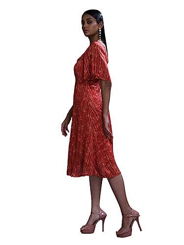 Zink London Women's Rust Printed A-Line Midi