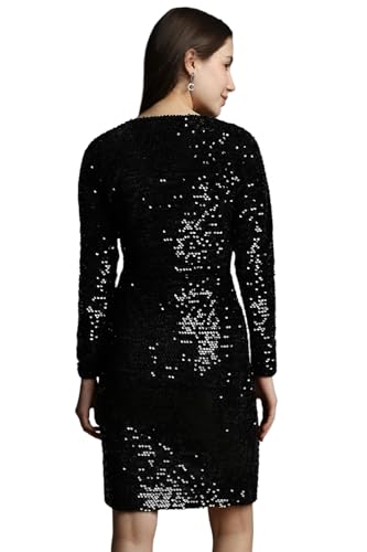 Allen Solly Women's Polyester Asymmetrical Mid-Thigh Length Dress (Black) - SaumyasStore