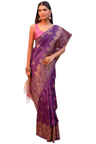 Soch Womens Purple Tussar Zari Woven Saree With Zari Woven