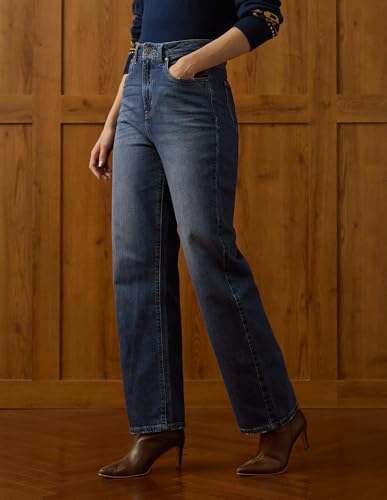 U.S. POLO ASSN. Women High Rise Straight Fit Jeans (UWAW25JEN391_Dark Blue Tint_36)