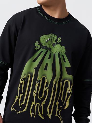 The Souled Store Richie Rich: Drip Men and Boys Long Sleeves Round Neck Black Graphic Printed Casual Lightweight Drop Shoulder Streetwear Trendy Oversized Full Sleeve T-Shirt