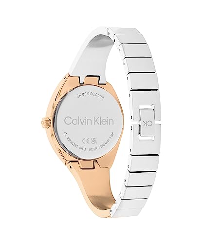 CALVIN KLEIN Charming Qtz Basic Slim Silver White Special Dial Women's Watch|Two Tone Stainless Steel Material|Silver Color Band - 25200237