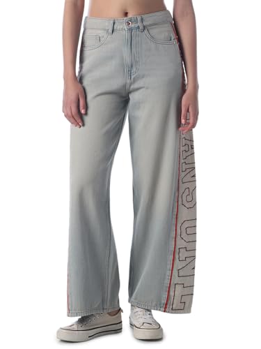 ONLY Women's Typography Wide Leg High-Rise Blue Jeans