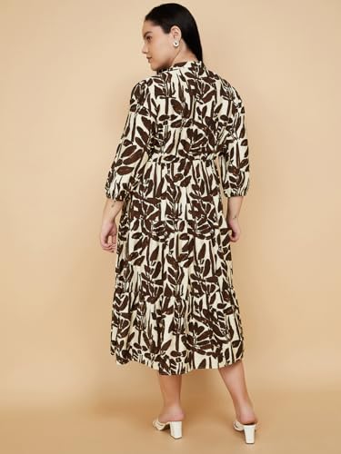 Max Women Printed Tiered Dress(Brown_6XL)