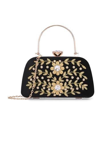TOOBA Women's Synthetic Black Handicraft Beautiful Bling Box Clutch Bag for Wedding, Banquet, Gift Family, & Friends