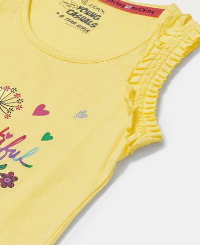 Jockey Girls Super Combed Cotton Rib Regular Fit Solid Tank Top with Graphic Print_Style_CG19_Yellow Cream_7-8 Yrs
