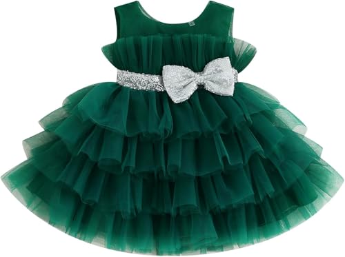 Fairy Dolls Baby Girls Frill Knee Length Cocktail Dress with Sequin Bow (1-2 Years, Green)
