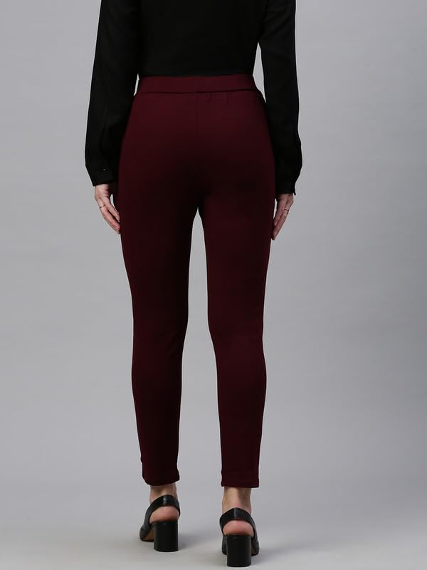 De Moza Women Tregging Woven Bottom Solid Rayon Wine