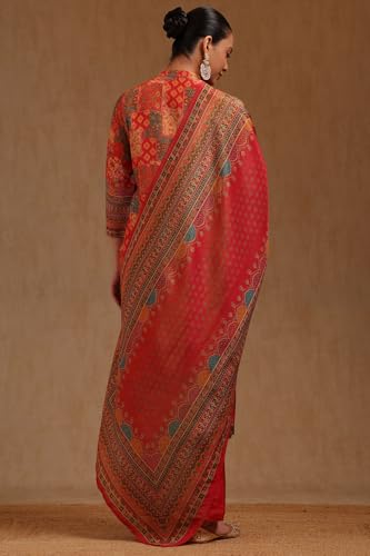 Soch Womens Fuchsia Shimmer Ethnic Motifs Suit Set With Stone Work