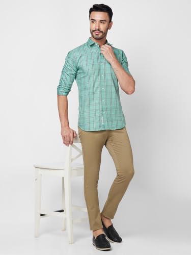 Giordano Mens Solid Cotton Mid Rise Button Closure Regular Length 4 Pockets Slim Fit Chinos Khaki