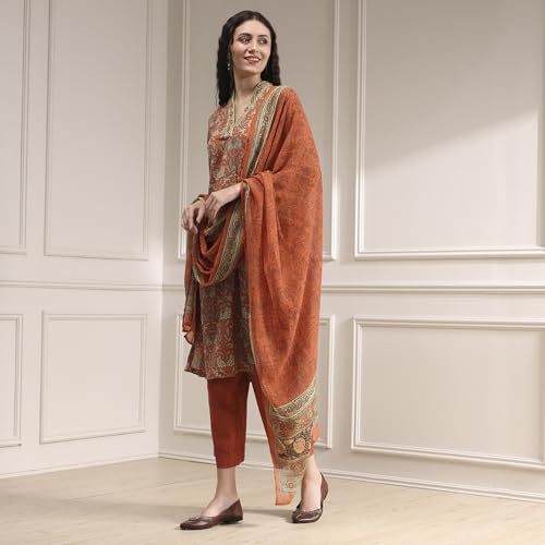 Biba Women Blue Rust Polyester Straight Printed Kurta Set_38