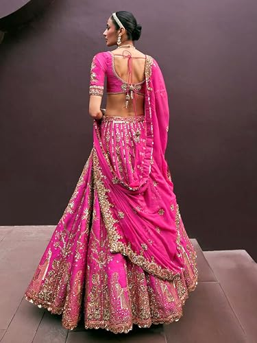 TRENDMALLS Women's Art Silk Sequin Embroidery Work Lehenga Choli Dupatta Set (L298-Pink) SemiStitch
