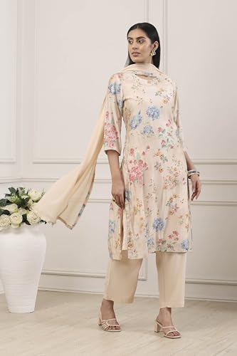 Biba Women Beige Viscose Blend Straight Suit Set_46