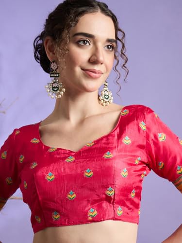 AKHILAM Women's Pink Viscose Silk Ethnic Motif Printed Saree With Unstitched Blouse Piece (MSTANI130E_HS)