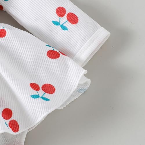 Hopscotch Girls Full Sleeves White Cherry Pattern Frill Neck Bodysuit (1-3 Months)