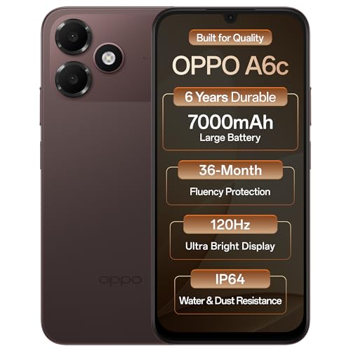 Oppo A6c 4G (Stone Brown, 4GB RAM, 64GB Storage) | 7000mAh Long-Lasting Battery | 120Hz Ultra Bright Display | IP64 Protection | 13MP Camera -with No Cost EMI/Additional Exchange Offers