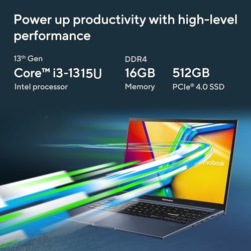 ASUS Vivobook 15, Intel Core i3 13th Gen 1315U, 16GB RAM, 512GB SSD, FHD 15.6", Touchscreen, Win11, Office Home 2024, M365 Basic (1Year)*, Quiet Blue, 1.7Kg, X1504VA-E83959WS, Intel UHD iGPU, Laptop