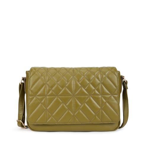 Fastrack Metro Quilt Sling Bag for Women|Olive Faux Leather Crossbody Bag| Quilted Flap Design with Zip & Magnetic Closure|Spacious Compartment with Organiser Pockets|Adjustable Strap|External Pocket