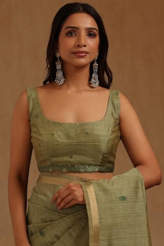 Soch Womens Green Tussar Woven Design Saree