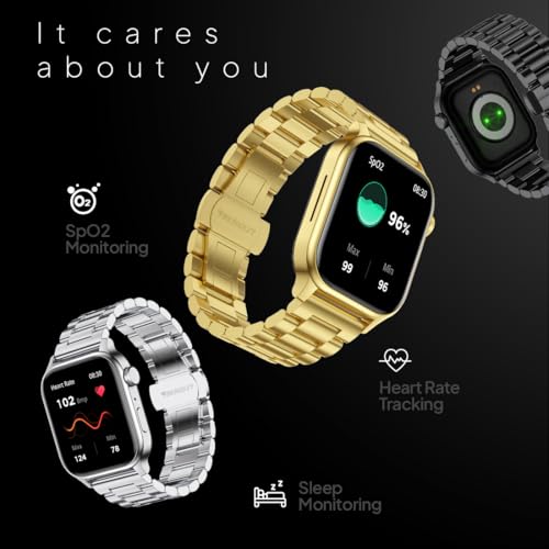 Fire-Boltt Rise Luxe Bluetooth Calling Smart Watch, 1.85”HD Display, AI Outfit Watch Face, 2 Looks in 1 Watch, Extra Straps at ₹99, 120+ Sports Modes, Metal Smartwatch for Men & Women (Gold)