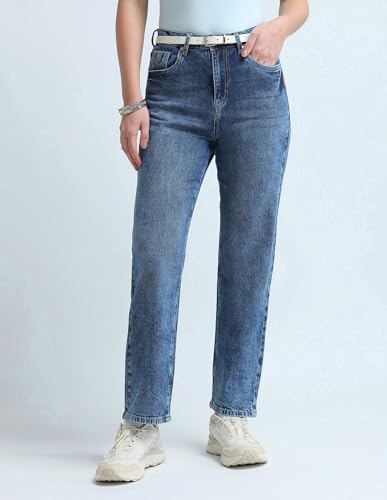 U.S. POLO ASSN. High Rise Straight Fit Jeans (UWAW25JEN382_Dark Blue_32)
