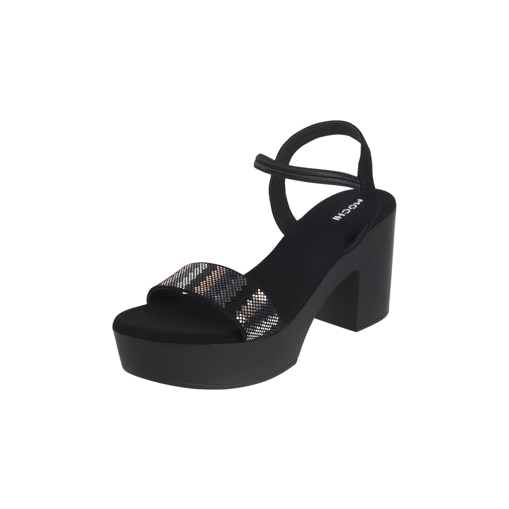 Mochi Women Black Elevated Fashion Sandals With Block Heel UK/7 EU/40 (34-272)