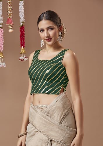 SALWAR STUDIO Green Georgette Sleeveless Readymade Blouse