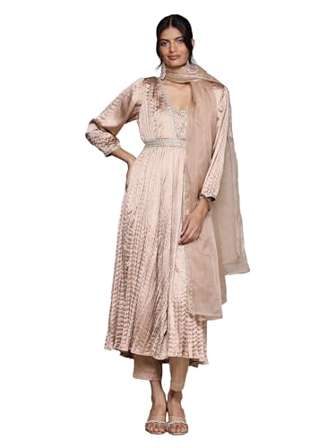 Metallic Delphia Solid Anarkali Kurta With Pant And Dupatta