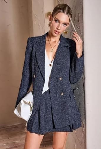 OFFICE PURPLE Women’s 3-Piece Cotton Blend Blazer, Mini Skirt & White Waistcoat | Stylish Formal Co-ord Set for Office, Business Meetings & Workwear-Blue