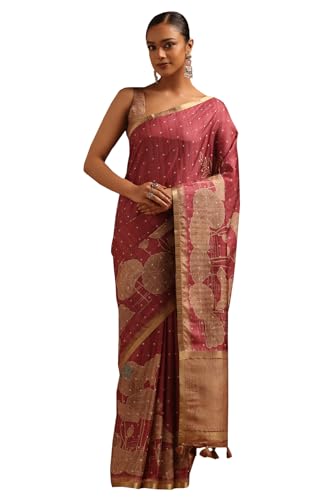 Soch Womens Onion Pink Tussar Botanical Saree