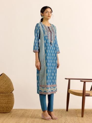 Aarke Ritu Kumar Blue Anjana V-Neck Kurta With Pant And Dupatta