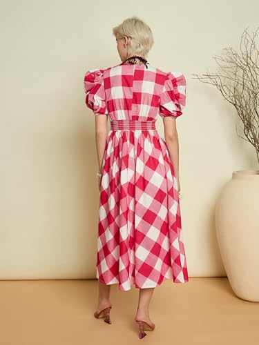 Pink Paprika by Sassafras Women's Pink Big Check A-Line Midi Dress-M