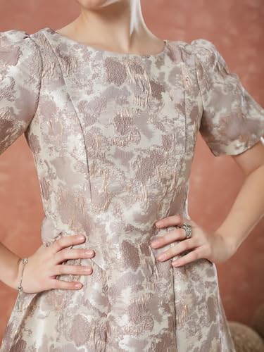 Latin Quarters Women's Beige Half Sleeves Round Neck Evening Dress_M