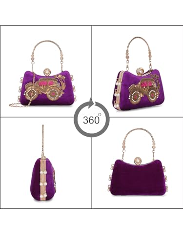 TOOBA Women's Purple Handicraft Beautiful Bling Box Clutch Bag for Wedding, Banquet, Gift Family, & Friends