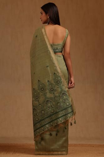 Soch Womens Green Tussar Woven Design Saree