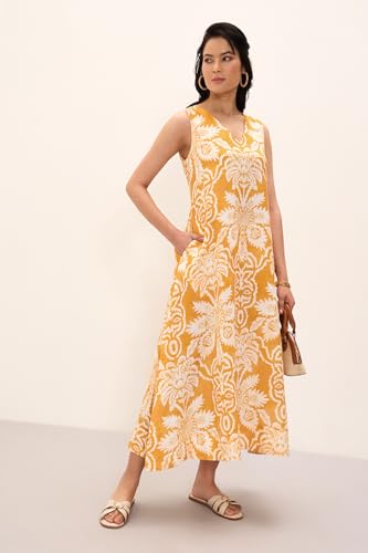 Marigold Lane by Pantaloons Women's Linen Blend Classic Mid-Calf Length Dress (SS25ETMDDRS00052N65A166_LightYellow