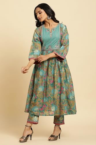 W for Woman Brown Floral Printed Kurta, Pant and Dupatta Set_24AUWS19864-122303_XL