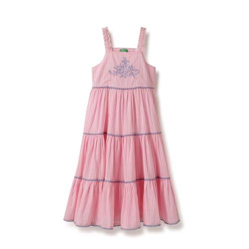 UNITED COLORS OF BENETTON Regular Fit Square Neck Striped Maxi Tiered Dress (Size: 2-3 Years)-25P4COTDR142I902 Pink