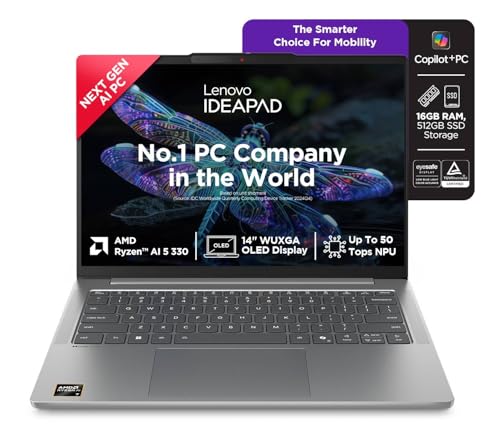 Lenovo IdeaPad Slim 5 AMD Ryzen AI 5 330 (8GB RAM/512GB SSD/14 (35.5cm)/WUXGA IPS/Copilot+ PC/Windows 11/MSO 365 Basic+Office 2024/1Yr ADP Free/Grey/1.47Kg), 83HX00DWIN AI Laptop