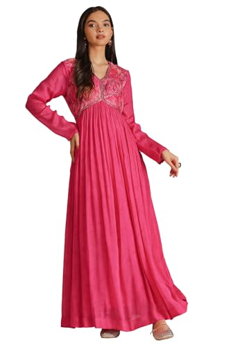 Soch Womens Fuchsia Chinon Floral Print Dress with Beads