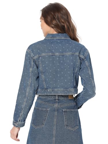 VERO MODA Women Solid Blue Cotton Regular Fit Crop Length Denim Jacket