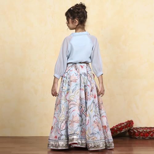 Biba Girls Blue Georgette Dyed Relaxed Lehenga Set_8-9Y