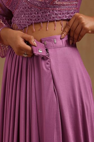 Soch Womens Onion Pink Spandex Solid Ready To Wear Saree