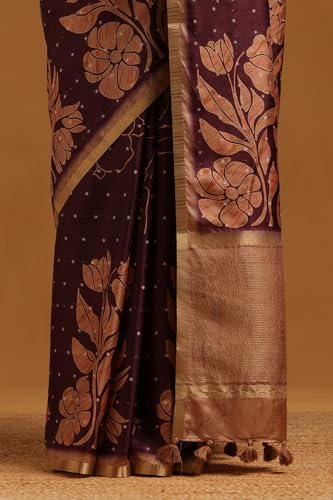 Soch Womens Purple Tussar Floral Saree