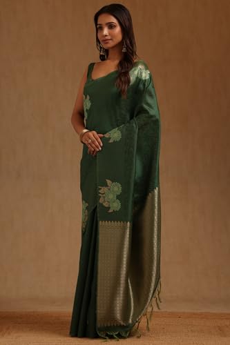Soch Womens Green Tussar Zari Woven Design Saree