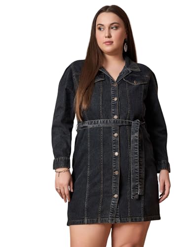 Sassafras Curve Women's Blue Blast Denim Front Button Shirt Dress-6XL